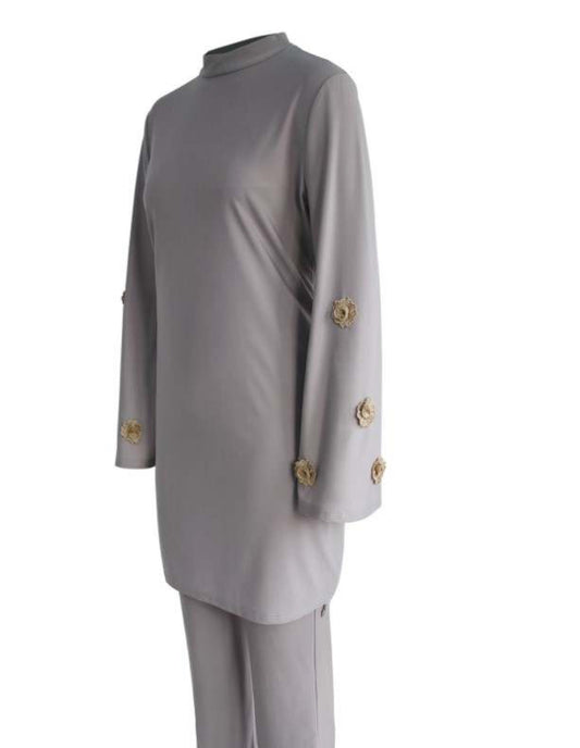 Taupe burkini with gold flowers