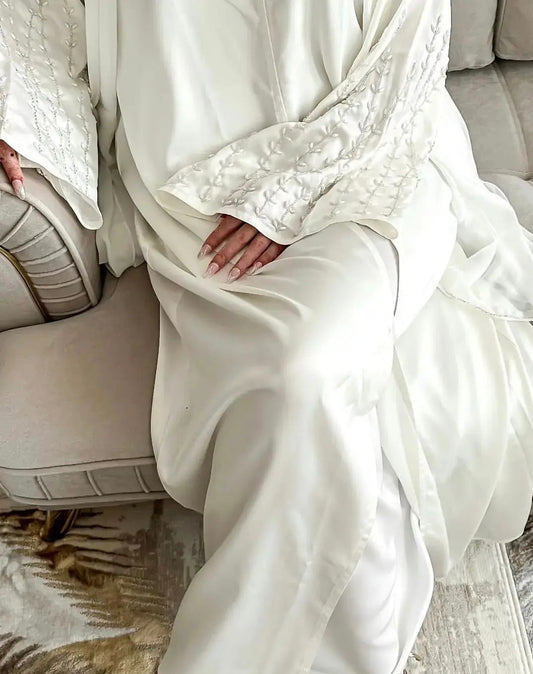 Silky white bridal abaya ￼