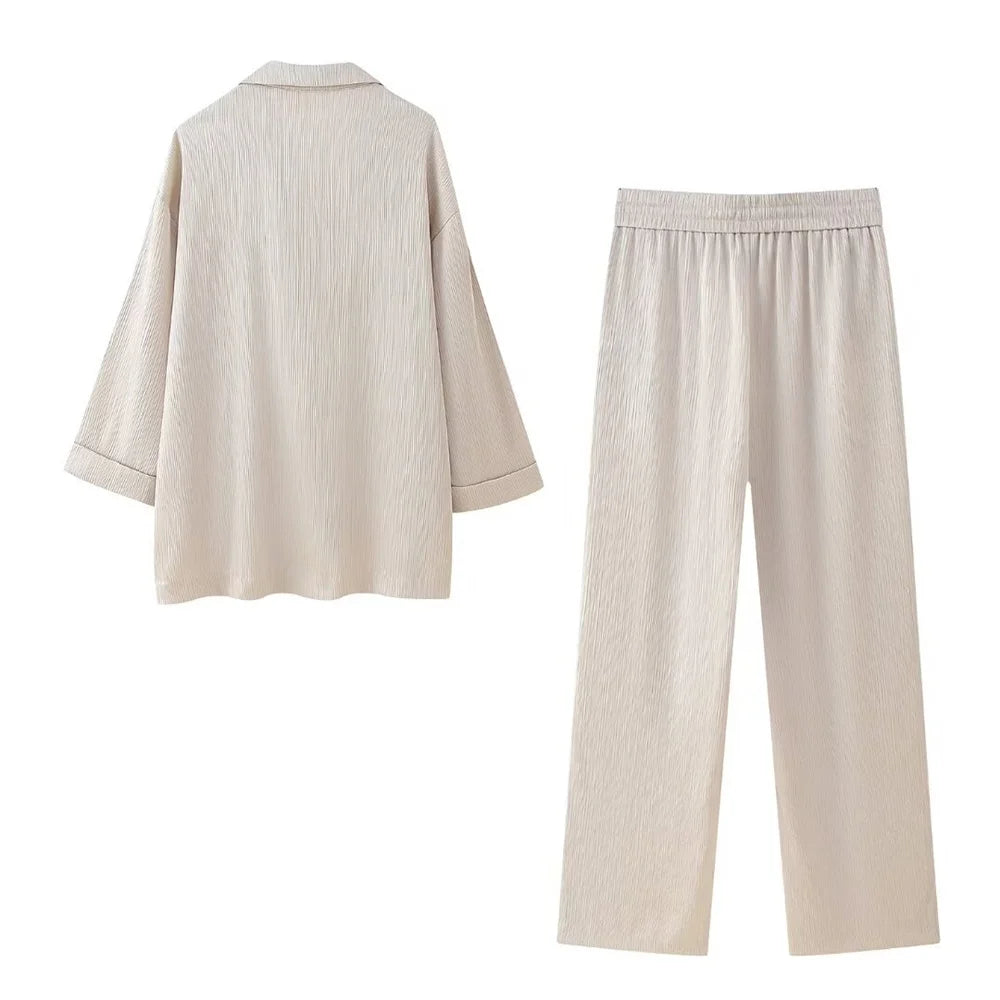 Wrinkle effect suit pants set